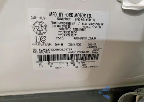 2021 Lincoln Aviator Reserve z USA, uszkodzony, nr VIN 5LM5J7XC6MGL09795